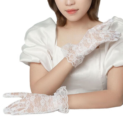 山头林村新娘手套短款结婚婚纱蕾丝韩式婚礼红色珍珠秀禾服薄款婚纱开车秋 O53-Q-红色 均码
