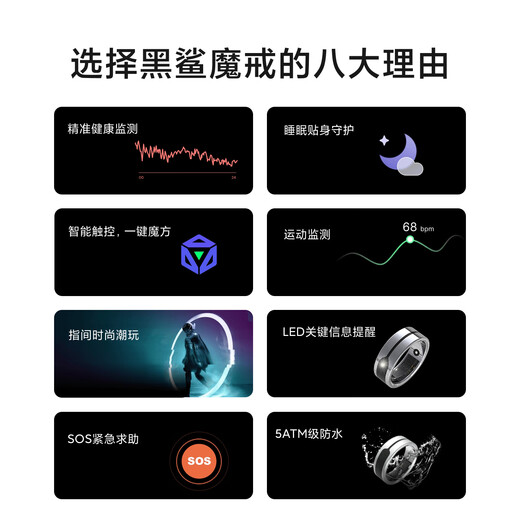 黑鲨魔戒超薄智能戒指睡眠血氧心率体温健康监测指环运动月光银9号