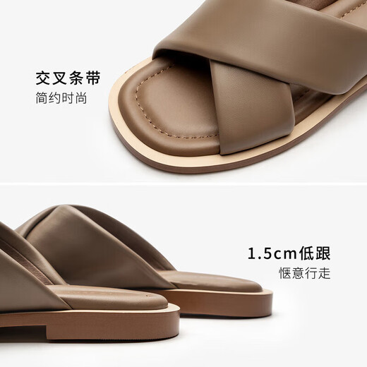莱尔斯丹时尚休闲交叉带平跟一字拖凉拖女鞋4M12801 褐灰色 TPK 38