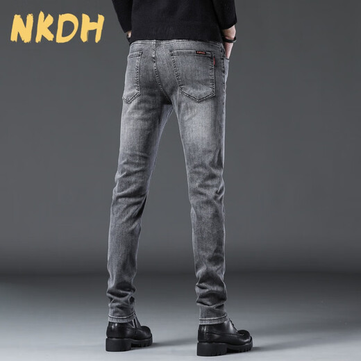 NKDH Luxury Brand Jeans's Spring, осенняя и зимняя новая эластичная бизнес -стройные брюки 1049 серые 28