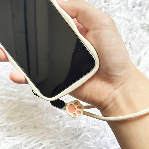 Pachin cartoon black and white cute cat paw mobile phone short lanyard adjustable wrist rope anti-fall and anti-lost USB flash drive ccd pendant trend antique white-white powder cat paw one pack 1 piece of real hair