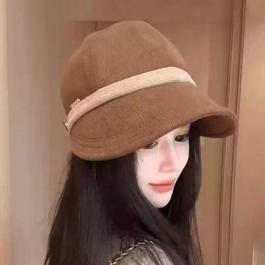 Yinqi Starling Duck Hat Women's Fashion Versatile Spring and Autumn Retro Hepburn Style Corduroy Shopping and Outing Baseball Cap Khaki One Size