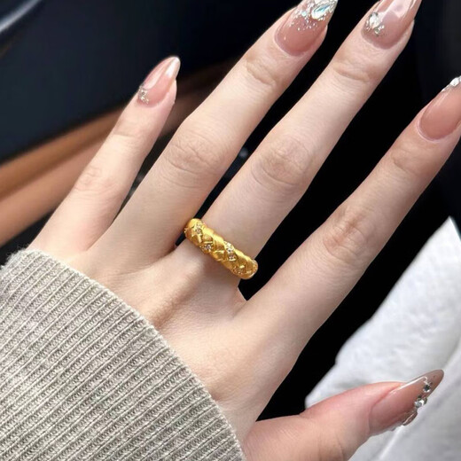 Ruinuo gold twist ring women's pure gold 999 fashionable braided winding inlaid ring birthday gift for girlfriend Twist ring size 16-17/gold weight about 2.31g