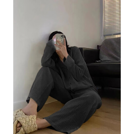 朵弦DUOXUAN居韩版感棉纱睡衣女春秋季色长袖长裤休闲宽松家居服套装 #d-9214t款 M 75-98斤