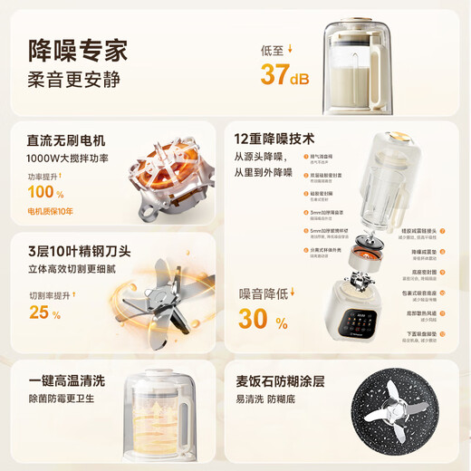 Westinghouse brushless wall-breaking machine household soybean milk machine 1.5L heating fully automatic juicer frequency conversion noise reduction soft touch color screen food supplement machine WPB15J21-W