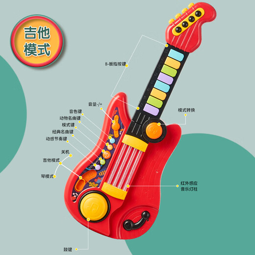 Meicun -Gitarrenspielzeug Ukulele Kinder kleine Mädchen Jungen Anfänger Mini Edition Musikinstrument Violine Simulation können rote Magie Gitarre spielen [Batterieversion]