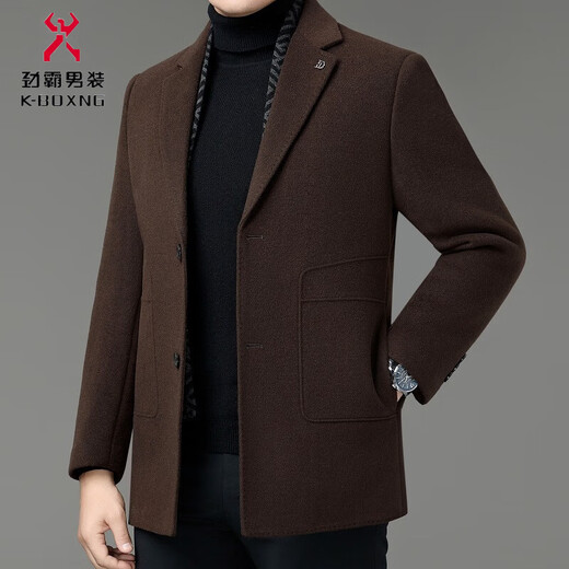Jinba winter double-sided woolen coat men's suit collar mid-length down lining woolen coat middle-aged dad wear 8669 black (removable down lining) M 170/48