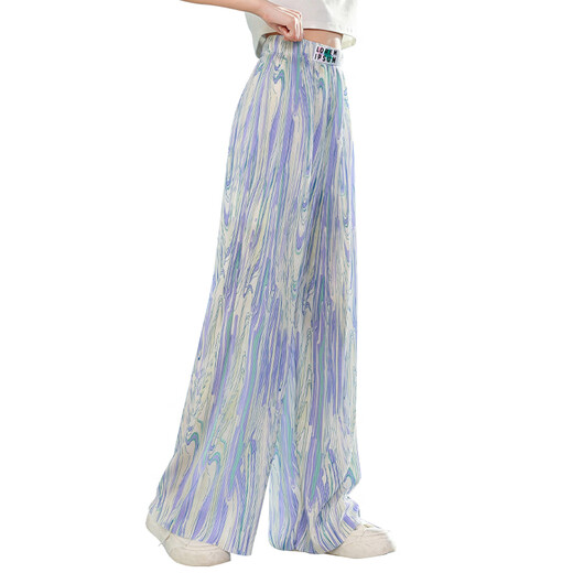 Pitt Pitt Girls Sommerhosen 2025 Neue dünne Weitbeinhose Kinderkühle Hosen Girls's Sommereiseis Mücke Abtriebshosen 15090 Krawattenfarbstoff lila + 9889 Weiß [Set] 150 cm