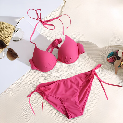 Heicang swimsuit for women with small breasts gathered to look slim split bikini swimsuit new two-piece hot spring swimsuit pink 80-120Jin Jin is equal to 0.5 kg