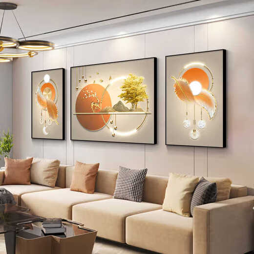 
GANHUA GANHUA GANHUA Living Room Decoration Painting Sofa Background Wall Hanging Painting 2025 New Light Luxury Wall Painting Blessing JD15849 Left and left and right 30*40 60*40 in the middle