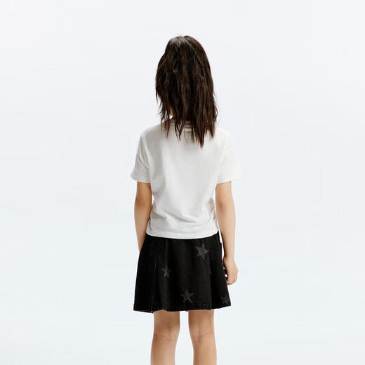 Little MO&Co. antibacterial children's clothing autumn new style girls love series simple elastic short-sleeved T-shirt white 110 110/56