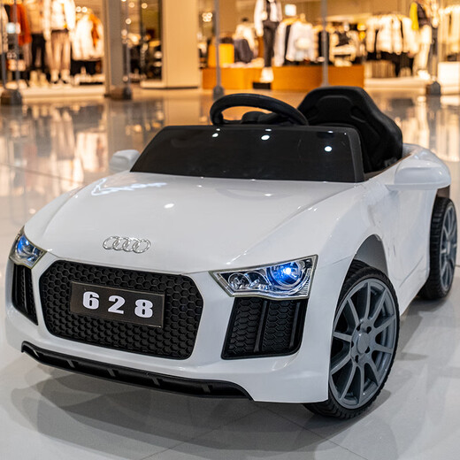 Yiyuan baby remote control car can sit on four-wheeled children's car for 0-3 years old, swing car for men and women, charging stroller, Audi white dual drive + Bluetooth music dual drive