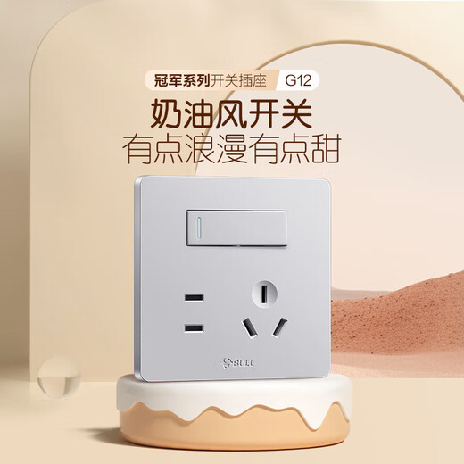 Bull (Bull) Switch Socket G12 Serie One-Open Dual Control Fünf-Loch-Sockel 86 Typ Panel G12E334S cremiger Windraum Silber