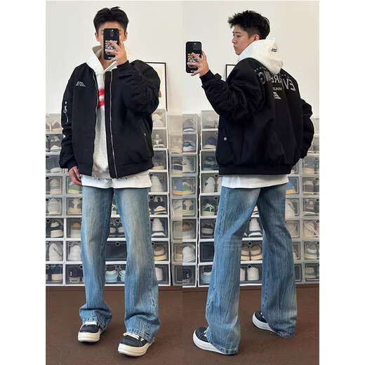 Digada American style flight jacket men's autumn and winter baseball uniform jacket men's casual all-match high street jacket men JFFS-1074 Green XL Height 170-178CM, weight 120-135Jin Jin is equal to 0.5 kg