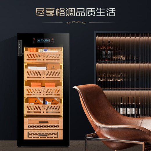Huilai COMEBACK YC1800 constant temperature and humidity humidor cedar wood ammonia removal humidifier mini cigar cabinet refrigerator cedar wood cabinet 4 basket shelves