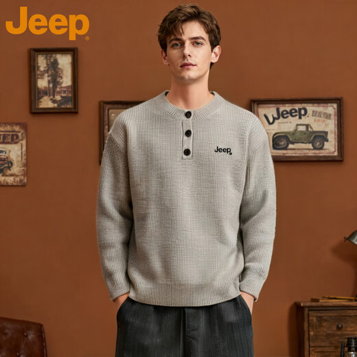 Jeep Brand Henley Collar Sweater Men's 2025 Autumn New Trendy Loose Casual Versatile Lazy Style Knitted Sweater Men Navy Blue M