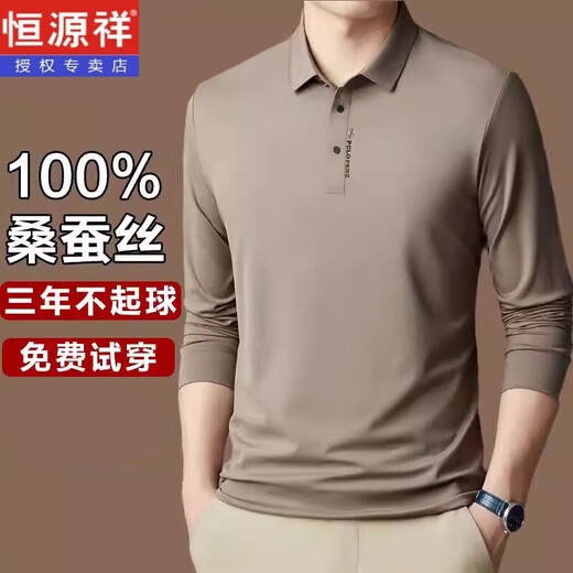 恒源祥高端桑蚕丝长袖t恤男春秋款2025新款男士秋季薄款宽松po.lo打底衫 绿色【3878】 3XL【175-185斤】
