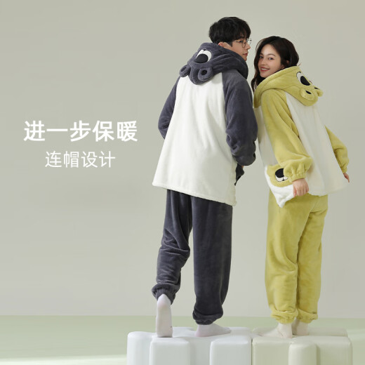 浪莎（LangSha）冬季睡衣情侣装女士珊瑚绒加厚保暖加绒连帽休闲可外穿家居服男士 X6630女+X6631男 女M【150-160CM/90-110斤】