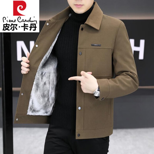 Pierre Cardin Jacket Men's 2025 Autumn and Winter New Style Light Mature Style Business Casual Men's Youth Jacket Plus Velvet Thickened Black (Fleet) Thickened L 110-130Jin Jin equals 0.5 kg