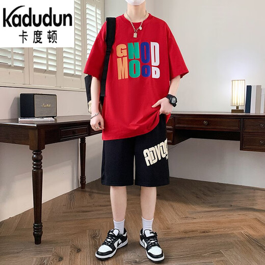 Kaduton 13-15-jährige Junior- und Senior High School-Schüler trendige T-Shirts für Teenager gutaussehende kurzärmelige Anzüge für 12-jährige Kinder-Shorts-Anzüge D3523-5 White Suits L empfohlen 100-115jin [Jin gleich 0,5 kg]