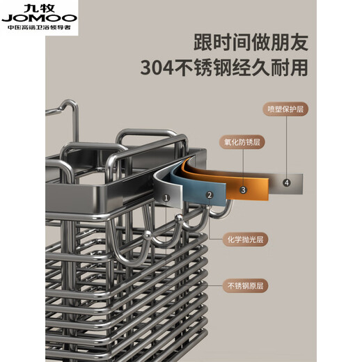 Jiumu chopstick storage box chopstick barrel wall-mounted bucket basket holder kitchen household new stainless steel spoon quick cage gun ash 3 compartments K-18 table + with 4 hooks + PP water tray