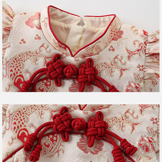 Girls' dress, princess dress, girl's 1 year old, new baby girl's week dress, autumn and summer clothes, pink Chinese Hanfu skirt - with small fish shoulder bag 90 1-2 years old, 18-23 Jin Jin is equal to 0.5 kg