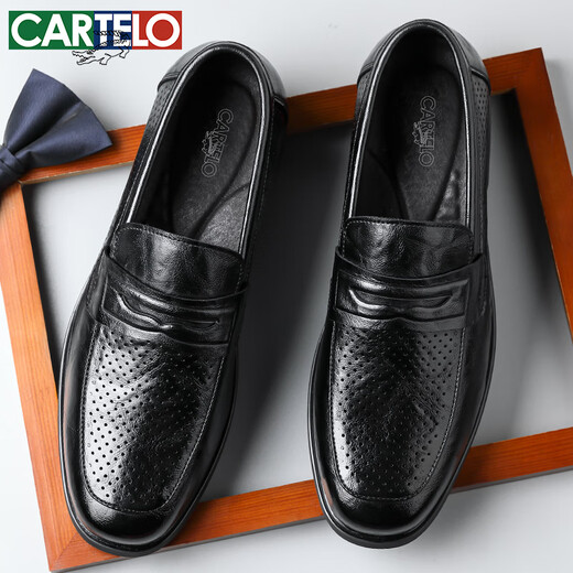 CARTELO crocodile (CARTELO) chaussures en cuir pour hommes été chaussures d'affaires décontractées respirantes mocassins chaussures en cuir creuses à une jambe hommes 9934 noir 38