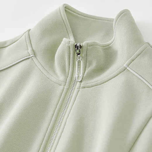 Shandubila Comfortable Casual Contrast Color Stand Collar Sweatshirt Spring and Autumn Short Straight Pants Knitted Cotton Suit Elm Green L