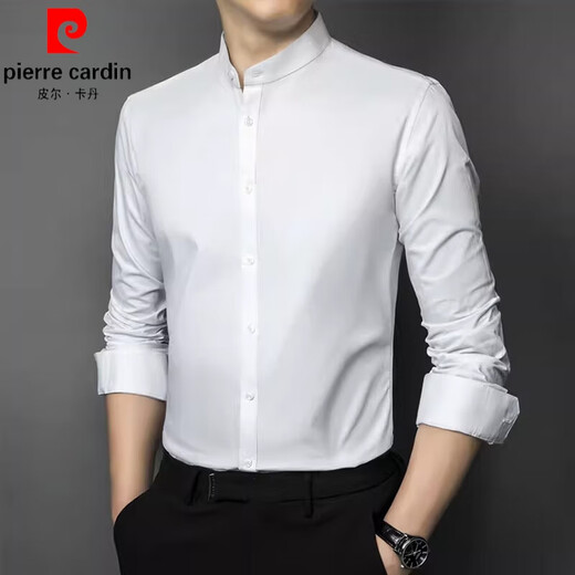 Pierre Cardin Neues chinesisches Stand-up-Kragenhemd Herren-Langsalz 2025 Frühlings- und Herbstgeschäft Formal No Iron Professional White Shirt Medium Strick 6629 Grau 5xl [180-200jin [Jin ist gleich 0,5 kg]]