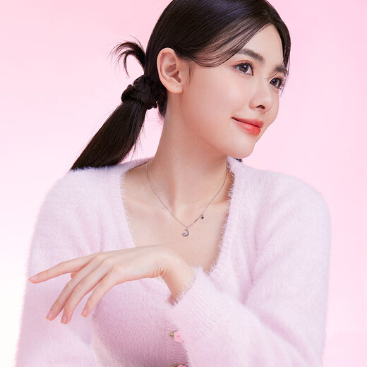 Saturday Fortune platinum necklace for women PT950 platinum dream falling star and moon adjustable pendant for your girlfriend 3.58g 45cm