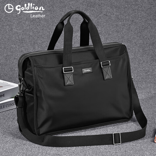 Goldlion men's handbag 2025 new Oxford cloth large capacity casual fashion men's bag computer business men's briefcase black large size 46*34*15CM large bag 17 inches