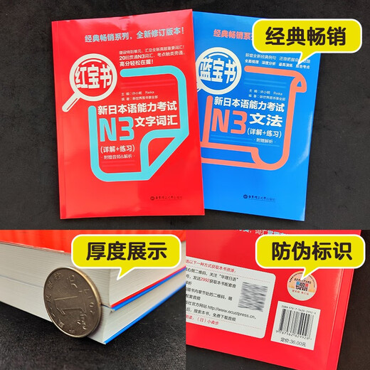 日语红蓝宝书系列 红宝书蓝宝书新日本语能力考试N3套装 文法语法 文字词汇(详解+练习）（套装共2册）红宝书赠音频
