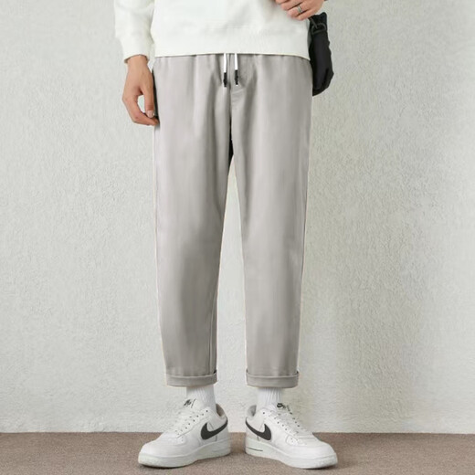 Jean-Vis Sommer neue Freizeithosen für Männer losen gerade 2025 Neue sich verjüngte neunzinwertige Sommerhose 9904 Khaki Grey [Atmungsbares Baumwollhochqualität] L.