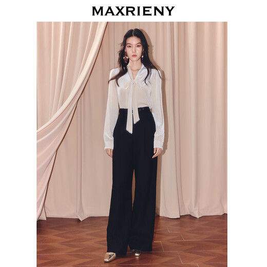 MAXRIENY French retro v-neck velvet shirt 25 winter commuting wear loose tie long-sleeved top off-white M