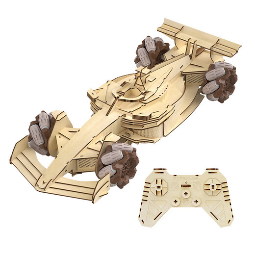 Sonny's new wooden DIY painted and assembled F1 children's remote control racing toy model ornaments little boy gift plain version assembled F1 single control color box