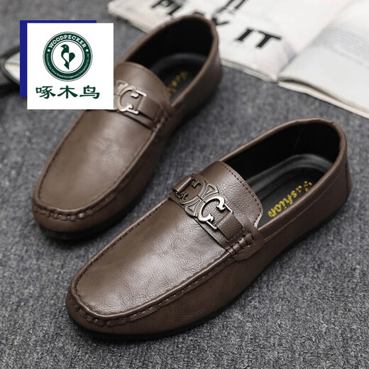 Woodpecker Chaussures masculines en cuir authentique, chaussures de petite cuir noires, une touche de chaussures à la mode, surface en cuir, chaussures de haricots décontractées pour hommes, mocassins pour hommes, YL-D878 Black Flagship Model 44