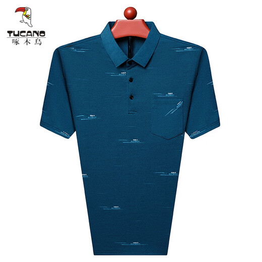Woodpecker (TUCANO) 2025 summer short-sleeved T-shirt for men in summer lapel with pocket middle-aged and elderly ice silk POLO. Shirt daddy suit 753 tic toe [blue] [short] 4XL 190/A Recommended 180-200Jin [Jin equals 0.5 kg]
