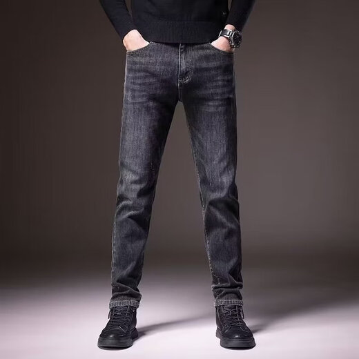 牛仔裤男士秋冬季加绒宽松直筒商务弹力休闲长裤新款修身裤子男款 901 浅蓝【高弹力】 31建议120-135斤