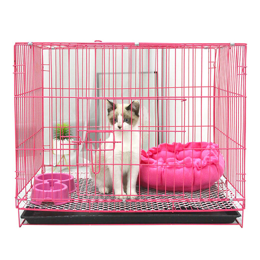 Cat Cage Encrypted Small Kitten Cage Home Indoor Foldable Transport Cage Convenient Rabbit Cage Chicken Cage Cage (with tray + food bowl + foot pad + cotton nest) blue 76 encryption (3.0) 76*50*60