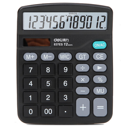 
Deli Dual Power Calculator 12-bit Large Screen Non-Voice Finance Office Desktop General Computer Office Supplies [Classic] Non-Voice + Solar Dual Power Supply 837ES