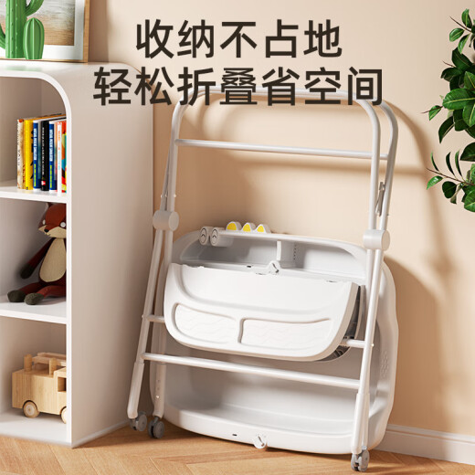 Baby Phoenix尿布台婴儿护理台新生儿换尿布台宝宝洗澡可折叠抚触台多功能 可放浴盆(轮子+玩具架+置物篮)灰 高度可调节 可放浴盆