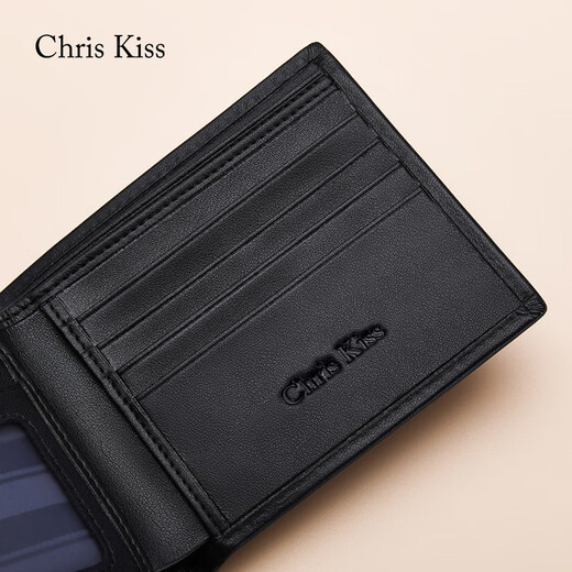 CHRIS KISS男士钱包男短款真皮多卡位头层牛皮钱夹送男友老公生日礼物礼盒装 专柜礼盒 免费打印一张照片哟