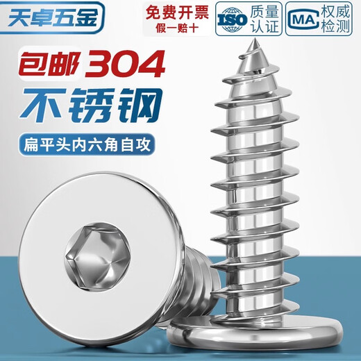 Tianzhuo Hardware 304 stainless steel flat head hexagonal self-tapping screws large flat head ultra-thin head screws low head round head self-tapping screws M2*4 100 pieces