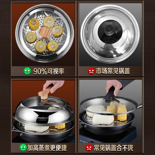 Olodo Germany's height-adjustable pot lid, universal large pot lid, thickened stainless steel wok lid, explosion-proof steamer lid, 30cm with 2 handles, adjustable lid