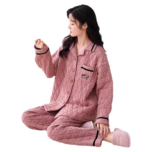 芊之雅（QIANZHIYA）冬天空气棉纯棉睡衣女生薄夹棉套装家居服加棉加层保暖中年居家服 YUT-YH683# 女L