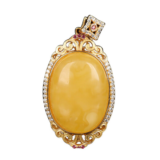 OUCERNY beeswax pendant S925 silver inlaid with natural unoptimized amber honey-filled chicken fat yellow egg noodle pendant Russian material gift for women silver inlaid beeswax pendant one thing one certificate free rope