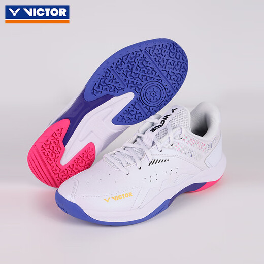 VICTOR's new professional badminton shoes, training and competition sports shoes, comfortable, breathable, non-slip cushioning P8500 second generation wide last P8500TD-AJ pearlescent white light red purple 43
