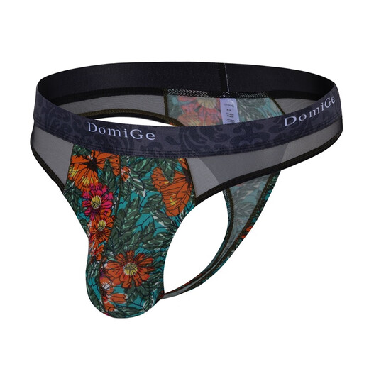 Dumi's new men's sexy low-waist floral men's underwear breathable low-waist sexy boys' thong 5406 5463 blue background printing (95 viscose 5 spandex 88 nylon 12 spandex M (suitable for around 63-74cm waist