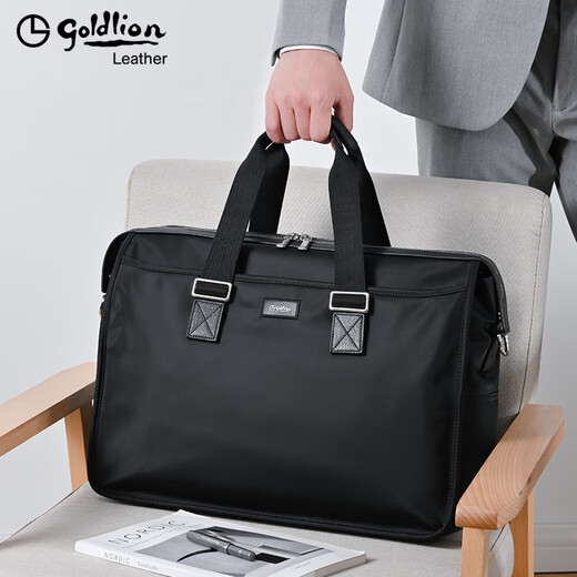 Goldlion men's handbag 2025 new Oxford cloth large capacity casual fashion men's bag computer business men's briefcase black large size 46*34*15CM large bag 17 inches