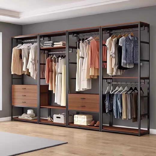 Inmaren floor-standing coat rack walk-in wardrobe combination bedroom cloakroom metal coat rack iron hanging clothes rack two-layer rack 60*50*220 including installation